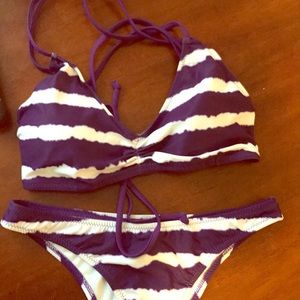 Purple and white swim suit